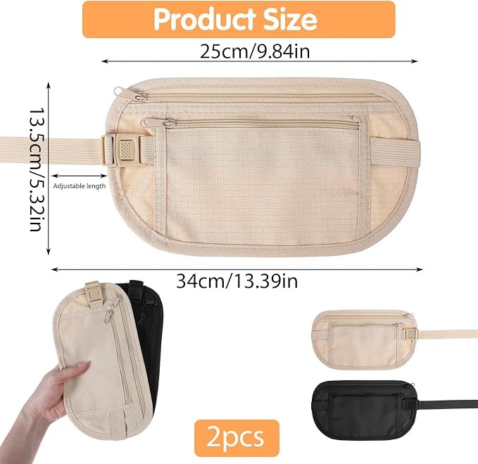2 Pcs Travel Money Belt for Women,Hidden Money Pouch for Travel,Undercover Anti-Theft Travels Moneys Belt Under Clothes for Cash Cards Passport Keys Mobile Phone for Men Women - Image 2
