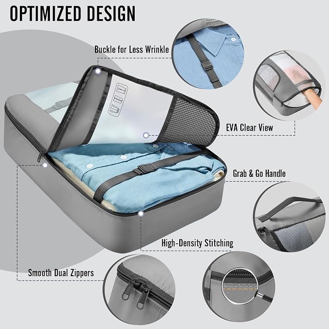 Veken 10 Set Packing Cubes for Travel Essentials,Anti-Wrinkle Buckled Suitcase Organizer for Shoe & Toiletry Bag,Carry On Luggage Bag with 99+ Count Mesh Holes for Airplane & College Dorm Accessories - Image 4