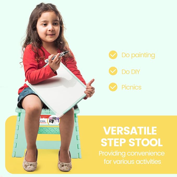 9 Inch Folding Step Stool 300 LB Capacity Non Slip Foot Stool with Handle Plastic Foldable Step Stools for Kids Stepping Stool for Bathroom Black Small Step Stool (1 PC Teal) | Heavy Duty Foldable Stools, Lightweight, Holds 300 lb, for Toddler Kitchen ... - Image 7