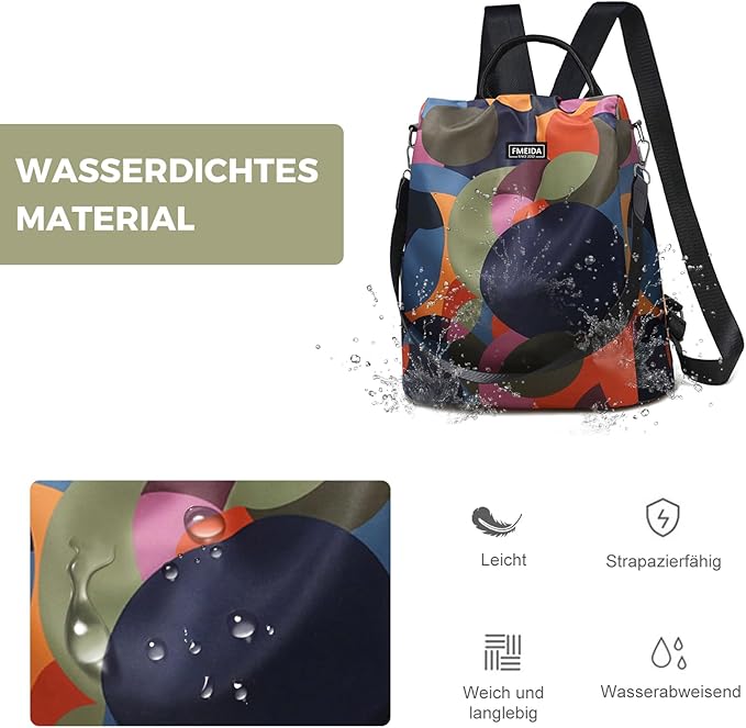Anti Theft Backpack Purse for Women Convertible Nylon Backpack | Hidden Back Zipper Opening, Light Compact Travel Size, Waterproof Nylon, Daypack for College Work, Polka Dot Back pack - Image 4