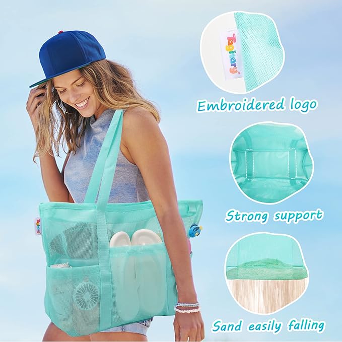 Tagitary Mesh Beach Bag with Zipper Large Beach Tote Waterproof Sandproof with 8 Pockets for Toys Pool Bag Beach Accessories - Image 5