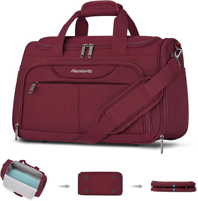 Hanke Small Underseat Carry On Luggage Bags for Travel with 10 Pockets. | Airline Approved Foldable Personal Bag w/ Luggage Sleeve; Tote Duffle & Bento Bag, Flight Attendant Weekender for Men & Women by Hanke