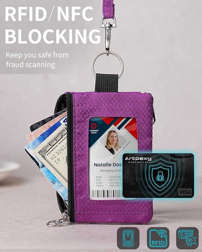 Artpaxy Minimalist Wallet For Mens Womens, Keychain RFID Blocking Zipper Small Wallet with ID Window 2 Lanyards,Water Resistant Travel Cash Card Coin Case Boys Girls - Image 6