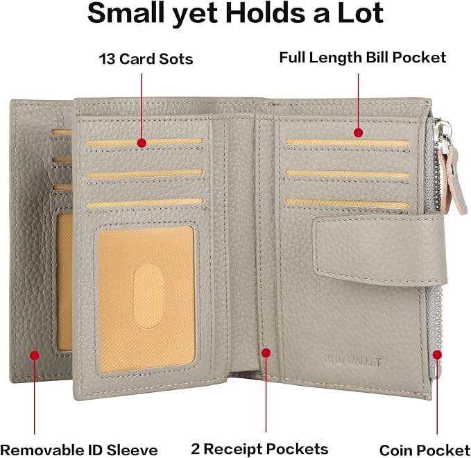 Small Compact Women Wallet RFID Blocking Genuine Leather Bifold Purse with ID Windows - Image 4
