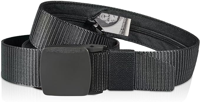 Security Money Belt with Hidden Money Pocket - Nylon Tactical Belt for Men & Women with Nonmetalic Buckle - Security Money Belt for Valuables, Cash, Passport - Cashsafe Anti-Theft Wallet Size Medium by SecretStash
