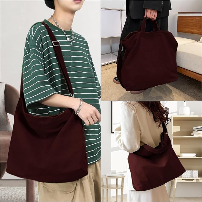 Women's Canvas Tote Bag inside Out Bag with Adjustable Crossbody Strap for Work Travel Shopping Durable Handbag for Men - Image 5