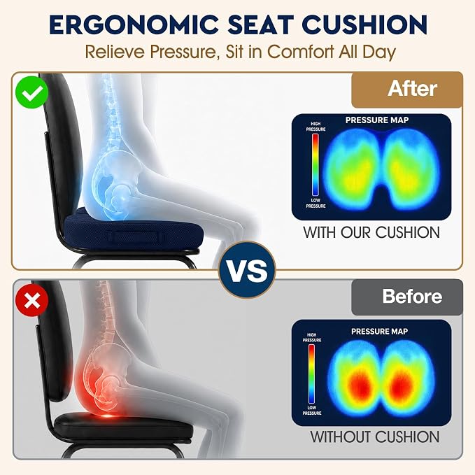 Seat Cushion, Memory Foam Office Chair Cushion - Blue, XXX-Large | for Car Seat, Airplane, Desk Chair - Sciatica & Hip & Coccyx Pain Relief Cushion for Long Sitting Office Workers, Car Drivers - Image 3