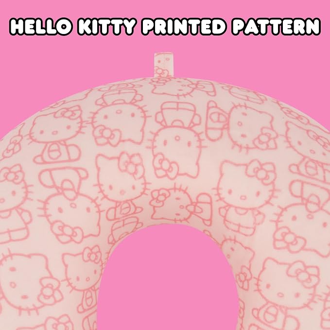FUL Hello Kitty Neck Pillow, Pink | All Over Print Memory Foam Travel Accessories for Airplane, Car and Office, Comfortable and Breathable - Image 3