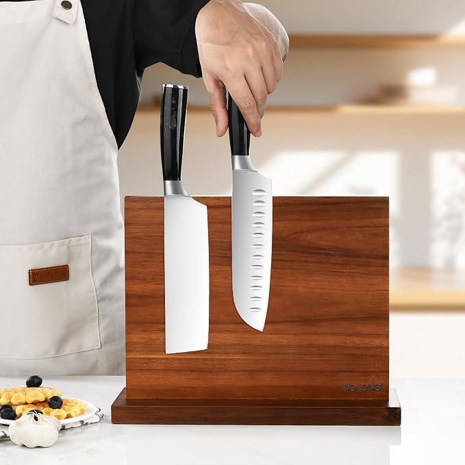 Magnetic Knife Block, Acacia Wood Kitchen Knife Holder, Multifunctional Double Side Knife Storage Organizer for Kitchen Counter ，Equipped with powerful enhanced magnets (Without knife) - Image 6