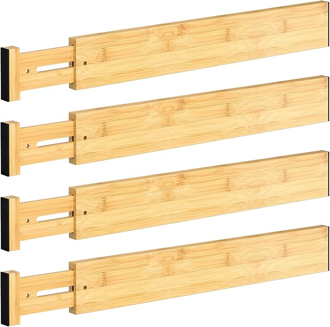 4 PCS Drawer Divider, 17"-22" Adjustable Bamboo Drawer Dividers Organizers, Expandable Separators for Kitchen, Clothes, Dressers, Home, Office by Unknown
