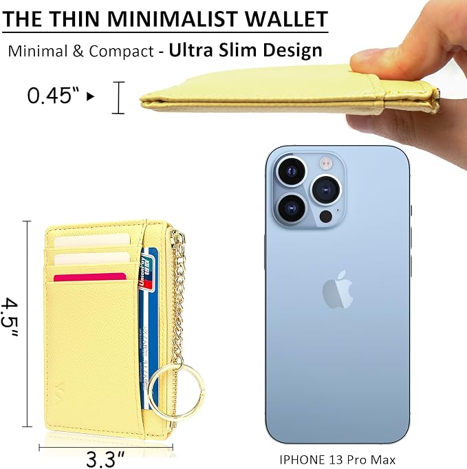 Valentoria Slim RFID Blocking Card Holder Small Pocket Wallet Keychian Zipper Coin Purse Mini Cash & Coin & Cards Case for Women Men | Slim - Image 6