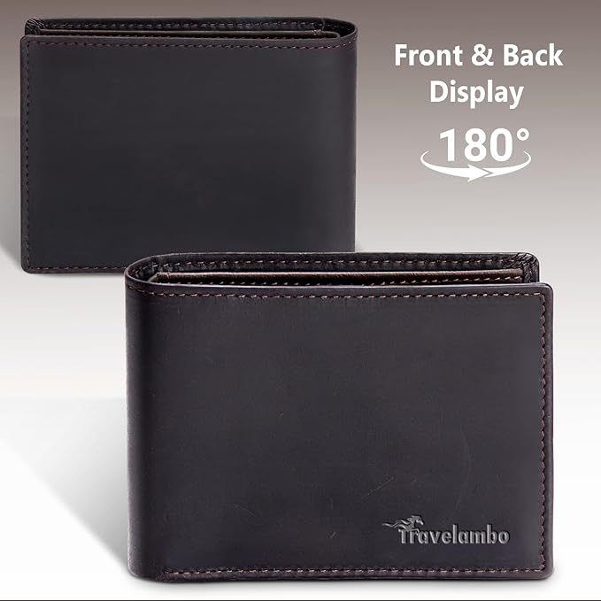 Travelambo Leather Wallet for Men, Slim Minimalist RFID Credit Card Holder | Mens Thin Bifold Pocket Wallet, Gift for Father, Coffee - Image 6