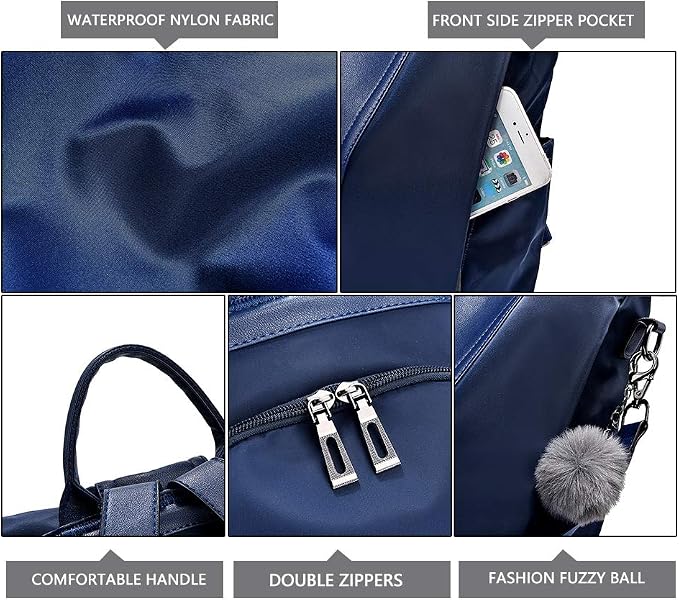 PINCNEL Women Backpack Purse Waterproof Nylon Anti-theft Rucksack Lightweight Shoulder Bag - Image 5