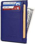 KALMORE womens Credit Holder Genuine Leather Slim Minimalist Card Case Wallet, Black With Id Window by KALMORE
