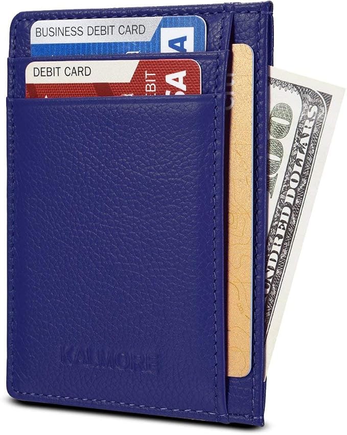 KALMORE womens Credit Holder Genuine Leather Slim Minimalist Card Case Wallet, Black With Id Window by KALMORE