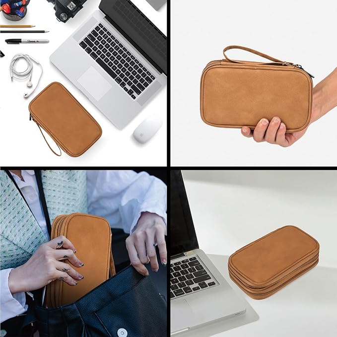 CAAORDKSO Travel Cable Organizer Pouch Electronic Accessories Carry Case Water Resistant Accessories Organizer Pouch Bag for Cable, Cord, Charger, USB, Phone, Power Bank, Earphone (Brown, Medium) - Image 5