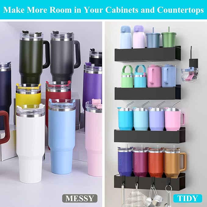 HuggieGems Metal Magnetic Water Bottle Holder for Refrigerator, Cup Holder Organizer for Stanley and Tumbler for Kitchen, 4 Pack, Jet Black - Image 6