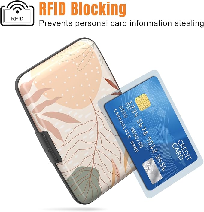Rimilak Aluminuml Credit Card Holder,Yellow Leaves | Mini Credit Card Wallet RFID Blocking Slim Metal Hard Case for Women Men - Image 2