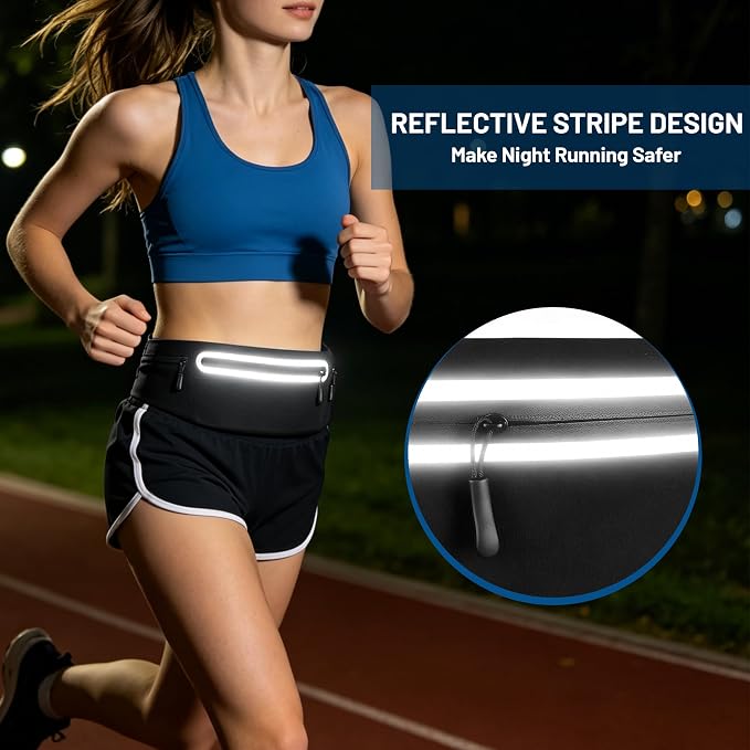 Running Belt for Men Women, Ultra-thin Run Belt with Pockets Secure Adjustable Fanny Pack Marathon Jogging Runners Belt for Phone, Keys & Essentials - Fits 6.9'' Phones (Black, Large) - Image 5