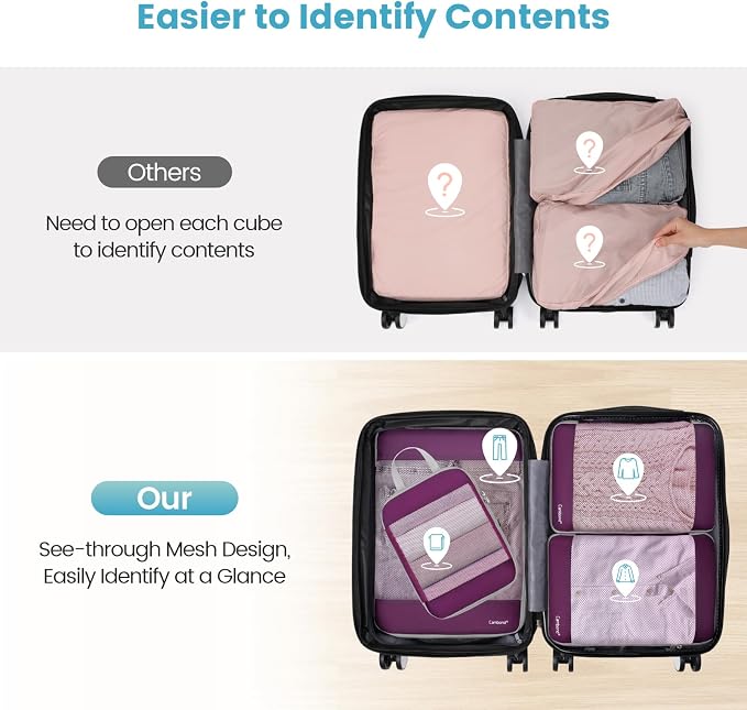 Cambond See Through Mesh Compression Packing Cubes - 4 Piece Expandable Space Saving Packing Cubes for Travel, Lightweight Travel Bags Luggage Packing Organizer Essentials for Suitcases, Purple | Keep Clothes Sorted, See Through Mesh helps quickly find... - Image 4