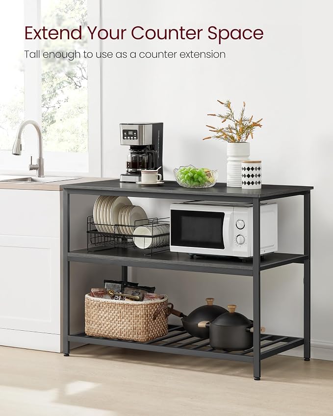 VASAGLE Kitchen Island with 3 Shelves, Storage Cabinet, Steel Structure | Kitchen Shelf with Large Wooden Worktop, 47.2 Inches Width, Gray Oak and Matte Black, BARNET Collection UKKI001B42 - Image 4