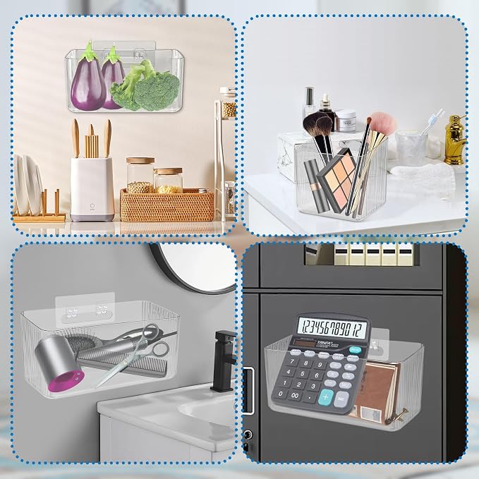 4 PCS 2 Size Plastic Adhesive Mount Over Cabinet Door Organizer, Under Sink Door Storage Shelf Refrigerator Side Storage Box, Wall Organization Container for Kitchen Bathroom Office - Image 5