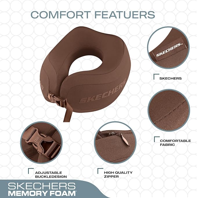 Skechers Neck Pillow for Traveling,Memory Foam Travel Neck Pillow for Airplane Travel Pillow for Flight Headrest Sleep, Portable Plane Accessories,Brown - Image 3