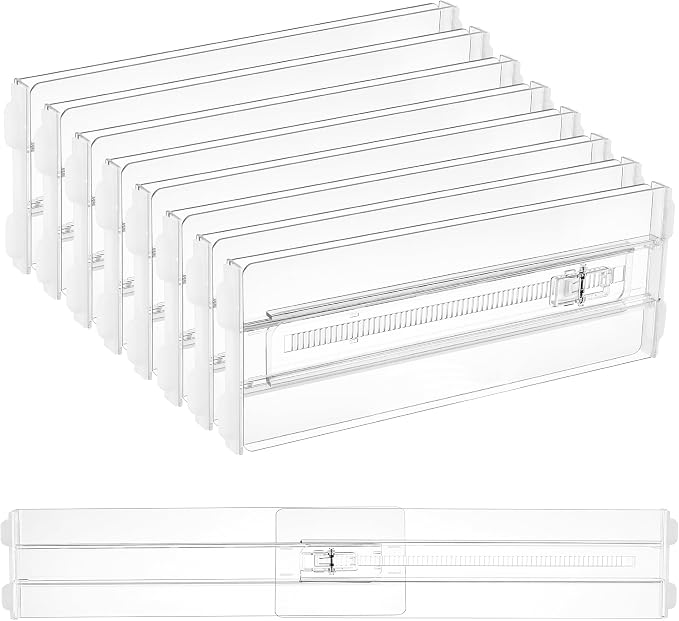 Vtopmart 4" High Drawer Dividers for Clothes, 13"-22" Adjustable, 8 pack | Expandable Dresser Drawer Organizer, Clear Plastic Separators for Dresser, Baby Clothing, Underwear, Cosmetic, Toiletries by Vtopmart