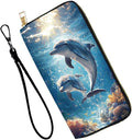 Women's RFID Blocking PU Leather Zip-Around Wallet, Large Capacity Clutch with Phone Holder, Travel Purse & Card Organizer with Removable Wristlet,Cute Dolphins by Unknown