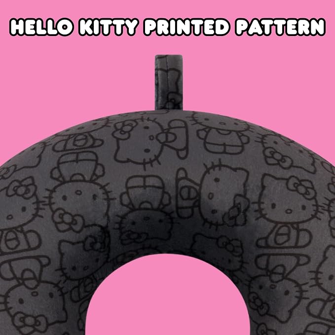 FUL Hello Kitty Neck Pillow, Black | All Over Print Memory Foam Travel Accessories for Airplane, Car and Office, Comfortable and Breathable - Image 3
