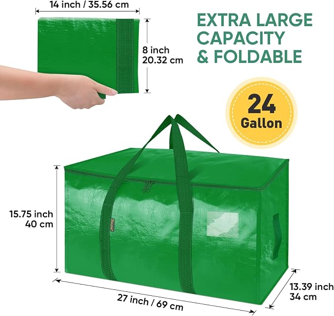 BALEINE 2-Pack Oversized Moving Bags with Reinforced Handles, Heavy-Duty Storage Tote for Clothes, Moving Supplies (Light Green, 2-Pack) - Image 2
