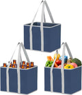 VENO 3 Pack Reusable Grocery Shopping Bags Utility Tote w/Sturdy Handles | Heavy Duty Storage Box with Hard Bottom, Foldable Picnic Basket for Groceries Shopping Cart Trunk Organizer(Blue, 6 Gallon) by Veno
