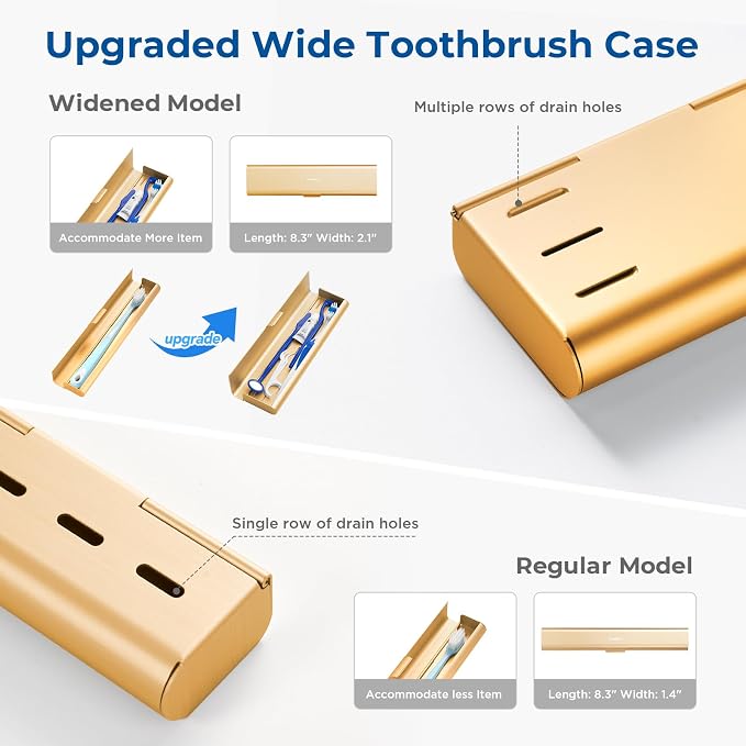 Wider Aluminum Toothbrush Travel Case, Portable Travel Toothbrush Holder, Durable Manual Toothbrush Box Container for Traveling, Bathroom, Camping, Business Trip, Gold - Image 5