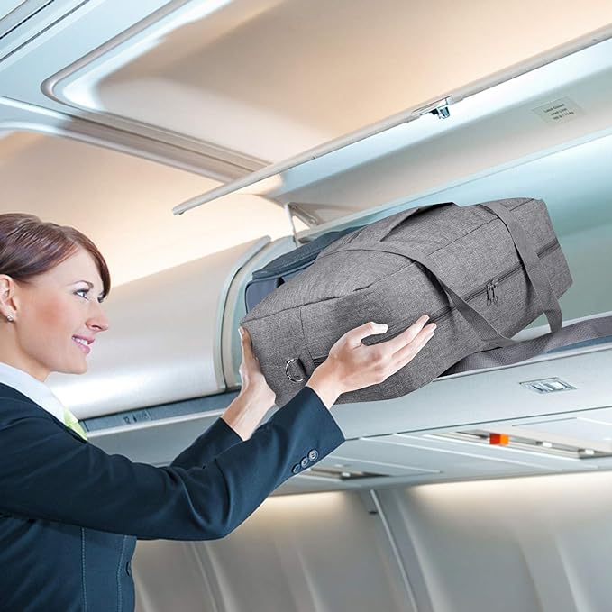 WANDF Foldable Travel Duffel Bag Luggage Sports Gym Water Resistant Nylon (E-Denim Gray with Strap) | 18x14x8 inches, Airline Underseat Aprroved, Weekend Overnight Trips, Lightweight Packable - Image 4