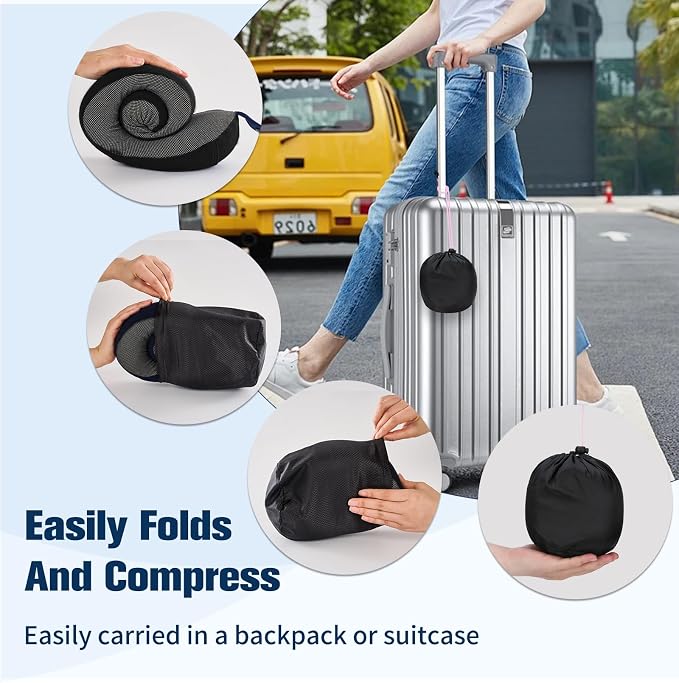 Cirorld Neck Pillow for Traveling, Travel Pillows for Airplanes,100% Pure Memory Foam Travel Neck Pillow, Adjustable Flight Pillow, Portable Plane Accessories with Eye Mask, Earplugs, Carry Bag - Image 6