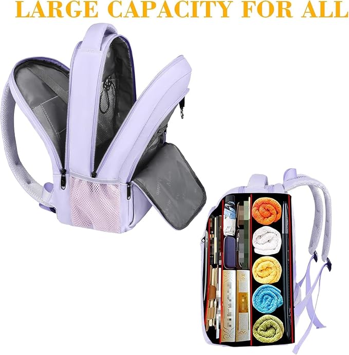 MATEIN Purple Cute Laptop Backpack for Girls, 15.6 Inch College School Bag | Water Resistant Student Bookbag, Travel Computer Nurse Work Bag, Luggage Strap, Anti Theft, Sturdy Comfort, Gift for Teenager - Image 3
