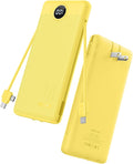 VRURC 10000mAh Power Bank, 22.5W USB C Portable Charger, Yellow | Built-in AC wall plug and cables, LED display, airline approved, slim 8 oz design by Home