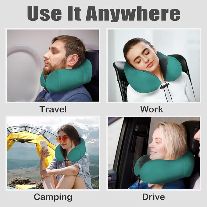 Travel Pillow, Memory Foam Neck Pillow for Traveling, U Shape Neck Pillow Airplane Portable Flight Pillow Travel Kit with 5D Contoured Eye Masks and Earplug for Plane Train Car Home Office - Image 6
