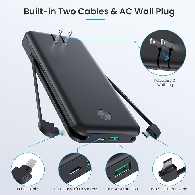 Portable Charger for iPhone with Built-in Cables and Wall Plug,Upgraded 13800mAh Fast Charging USB C Power Bank,4 Outputs Slim Travel Essential Battery Pack for iPhone 17/16/15/14/13,Galaxy,Android - Image 2