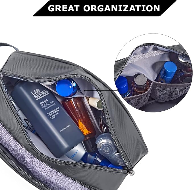 BAGSMART Toiletry Bag for Men, Travel Toiletry Organizer Dopp Kit Water-resistant Shaving Bag for Toiletries Accessories, Door Room Essentials,Grey-basic - Image 2