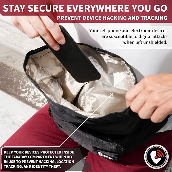 Mission Darkness FreeRoam Faraday Belt Bag // Fanny Pack Travel Sling with RF/EMF Shielding Liner. Signal Blocking Anti-tracking Data Privacy Mobile Device Security. Fits Cell Phones + Accessories - Image 7