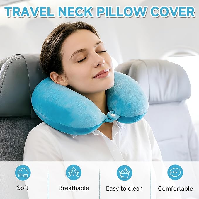 2 Packs Travel Neck Pillow Cover, Reusable U Shaped Washable Cover (Blue) - Image 6