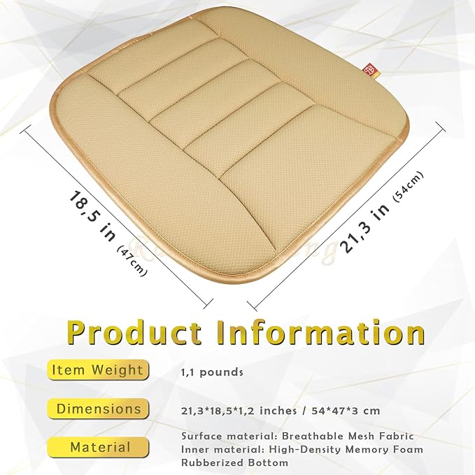 Car Seat Cushion Pad for Home Use Car Driver Seat Office Chair Memory Foam Seat Cushion(Khaki) - Image 4