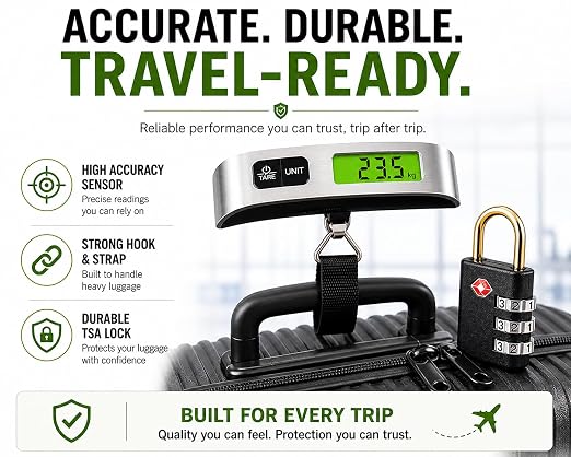 Luggage Scale with TSA Approved Lock, Digital Portable Hanging Baggage Scale 110lb/50kg, Travel Weight Scale for Suitcases, Avoid Overweight Fees, Travel Essentials Gift, Battery Included - Image 8