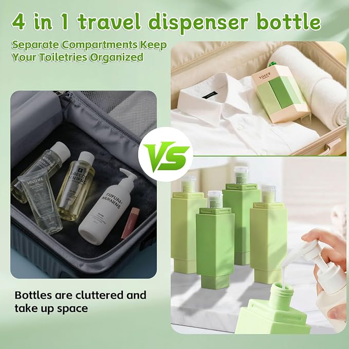 Obfuscate Travel Bottles,4 in 1 Travel Dispenser Bottle,4x30ml/1oz | A Cleaning Brush,refillable leak proof travel containers for Shampoo Conditioner,travel essentials for Vacation Camping & Gym - Image 3