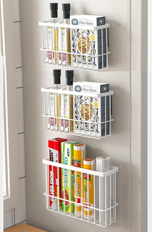 3 Piece Kitchen Cabinet Door Storage Box,Self Adhesive Wall Mounted Storage Boxes,Wardrobe/Bathroom/Refrigerator Small Items Organizer Storage Box (White3) - Image 3
