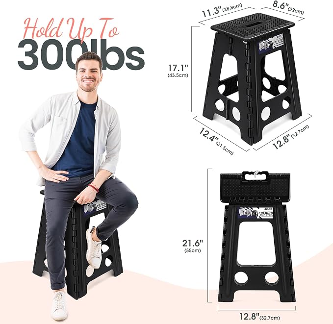 Delxo 17.5 Inch Folding Step Stool,Foldable Step Stool for Adults Black Dot | Step Stool with Safety Lock,Portable Collapsible Step Stool,Non-slip Folding Stools for Kitchen Bathroom Bedroom Garden 1PC - Image 3