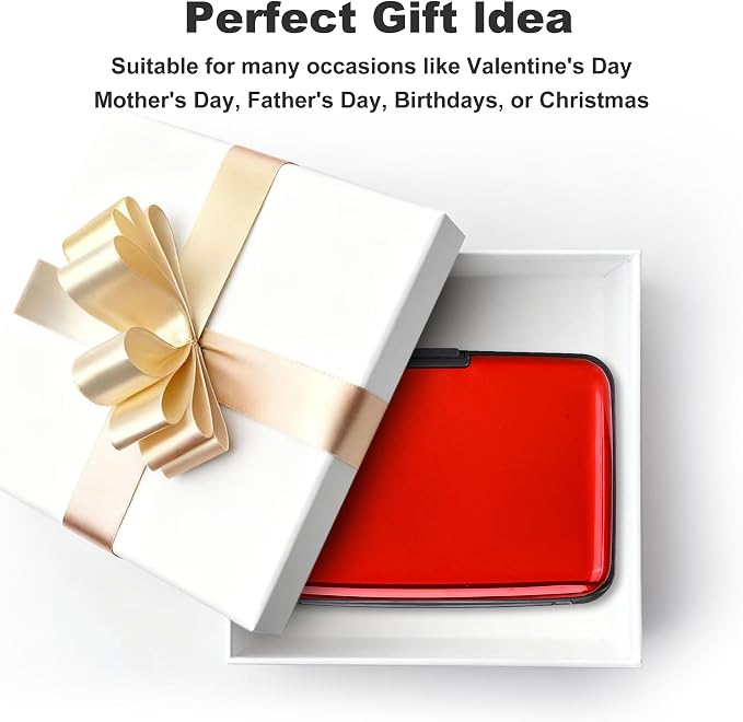 Mini RFID Aluminum Wallet Credit Cards Holder Business Card Case Metal ID Case for Men Women (Red) - Image 7