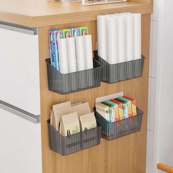 NiHome 4-Pack Cabinet Door Organizer, Adhesive RV Camper Wall Storage Caddy | No-Drill Plastic Bin With Drain Holes For Kitchen Bathroom Pantry Organization, Space Saving Small Item Holder, Medium, Gray - Image 8