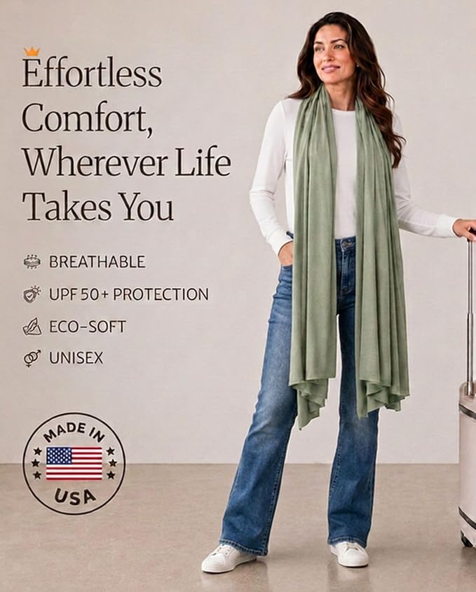 Pashmina Shawl Wraps for Women | USA Made Travel Scarf for Women | Lightweight & Soft Pashmina | Evening Dresses | Travel Scarf Airplane | UPF 50+ Sun Protection | 68x35in - Image 2